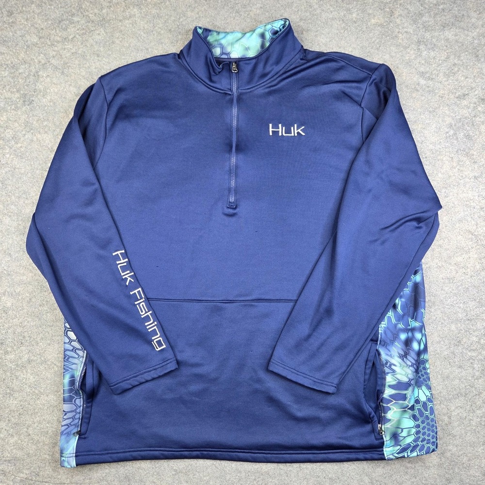 Huk Pullover Mens Large Blue 1/4 Zip Long‎ Sleeve Performance Fishing Top